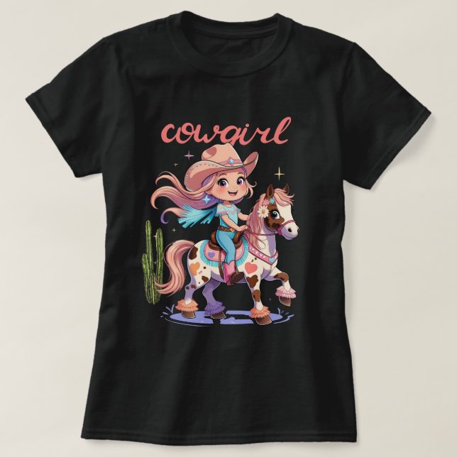 Cowgirl Joyrid - Spoted Horse Westerna Äventyr T Shirt (Design framsida)