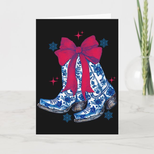 Cowgirl jul rolig Coquette Bow stövlar present Til Kort (Framsida)
