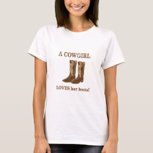 Cowgirl Kärlek Hennes Boots Ord Brown Western T Shirt