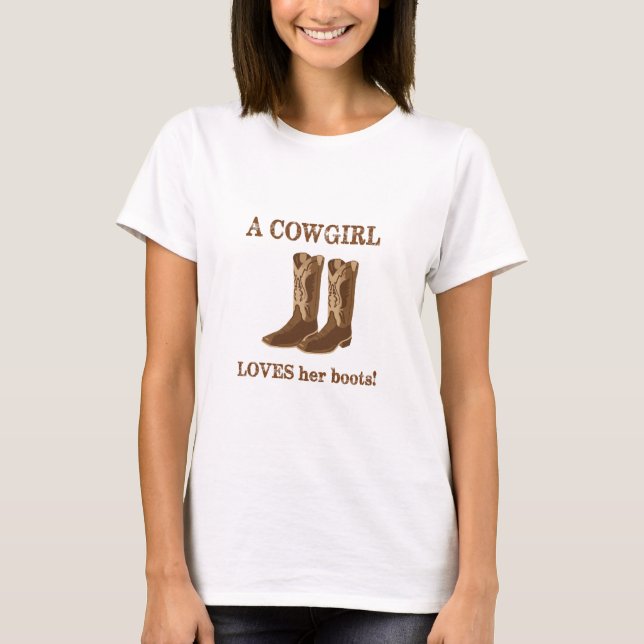 Cowgirl Kärlek Hennes Boots Ord Brown Western T Shirt (Framsida)
