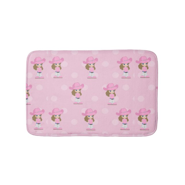 Cowgirl Kid Rosa Hat and Boots Polka dots Bath Mat Badrumsmatta (Framsidan)