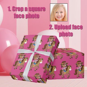 Cowgirl Kids Ansikts Foto Söt Rosa Anpassad Presentpapper
