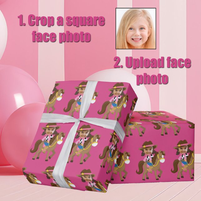 Cowgirl Kids Face Photo Cute Pink Custom Presentpapper (Skapare uppladdad)