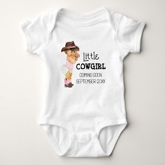 Cowgirl Kommer snart Gravid-meddelande T Shirt (Framsida)
