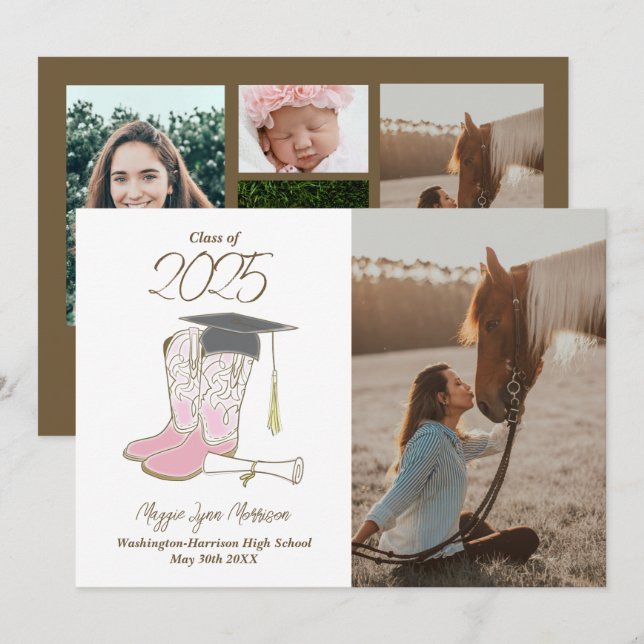 Cowgirl Land Photo Studenten Announcement Rosa Inbjudningar (Fram/baksida)