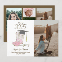 Cowgirl Land Photo Studenten Announcement Rosa
