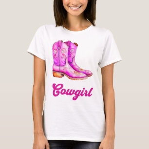 Cowgirl Land Western Rodeo Rosa CowboyBoots T Shirt