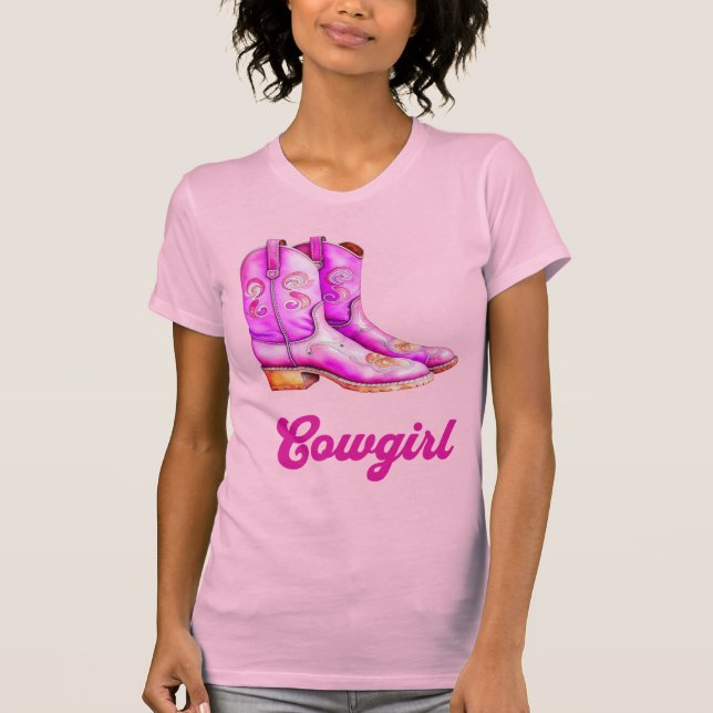 Cowgirl Land Western Rodeo Rosa CowboyBoots T Shirt (Framsida)