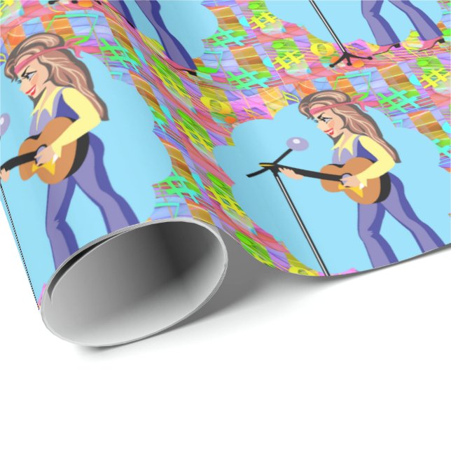 Cowgirl Land Western Singer med Guitar Presentpapper (Rullad Hörn)
