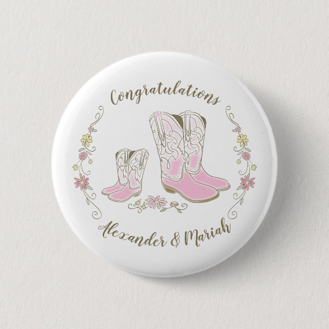 Cowgirl Land Western Themme Rosa Baby Shower Knapp (Framsida)