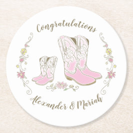 Cowgirl Land Western Themme Rosa Baby Shower Underlägg Papper Rund