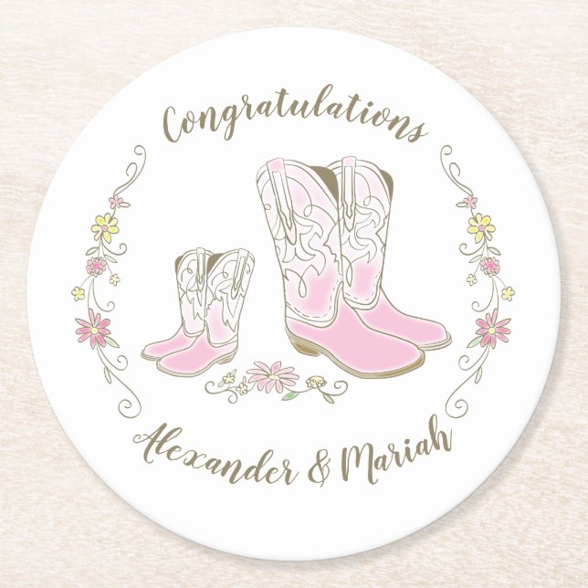 Cowgirl Land Western Themme Rosa Baby Shower Underlägg Papper Rund (Framsidan)