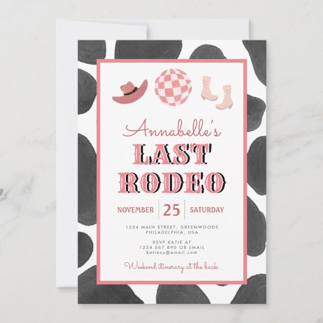 Cowgirl Last Rodeo Disco Bachelorette Helg Inbjudningar (Framsida)