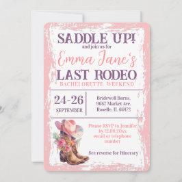 Cowgirl Last Rodeo Rosa Bachelorette Helg Inbjudningar