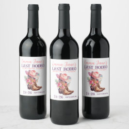 Cowgirl Last Rodeo Rosa Bachelorette Vinflaska Etikett