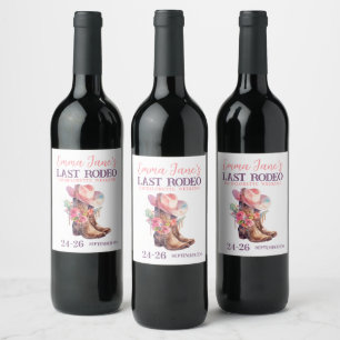 Cowgirl Last Rodeo Rosa Bachelorette Vinflaska Etikett
