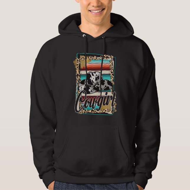 COWGIRL  Leopard Cow Pattern Print Serape Rodeo Hoodie (Framsida)