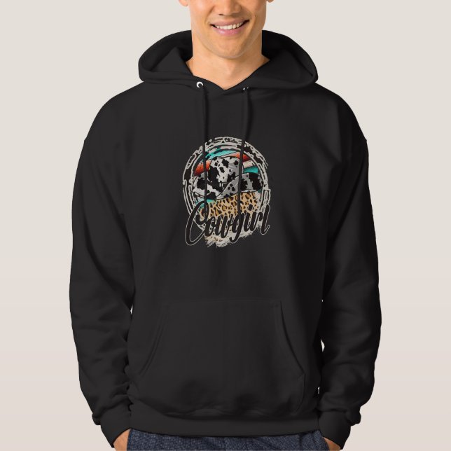 COWGIRL  Leopard Cow Pattern Print Serape Rodeo Hoodie (Framsida)