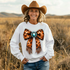 Cowgirl Leopard Leather Bow T Shirt