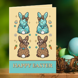 Cowgirl Leopard Print Teal Brown Bunnies  Easter  Kort