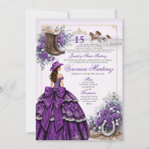 Cowgirl Lila Västerländsk Quinceañera-inbjudan Inbjudningar