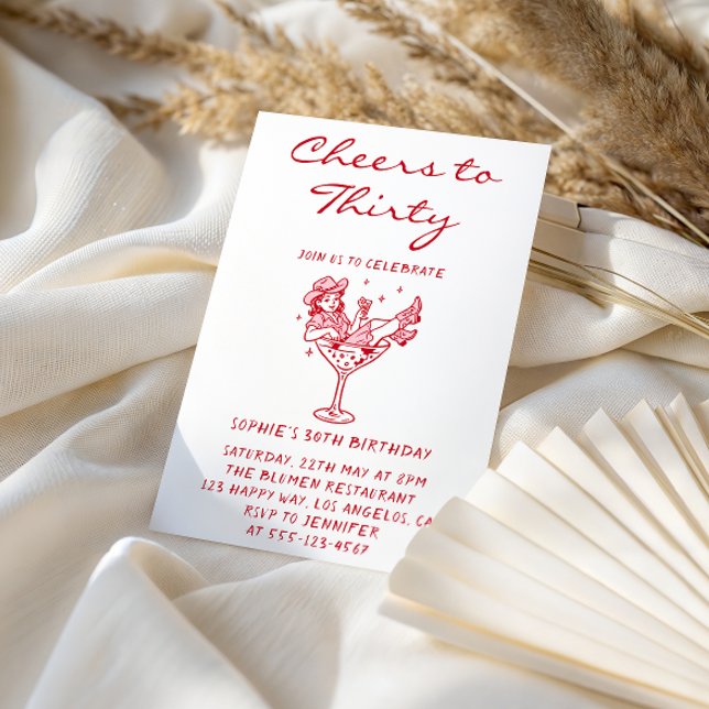 Cowgirl Martini Cheers to Thirty 30th Birthday Inbjudningar (Skapare uppladdad)
