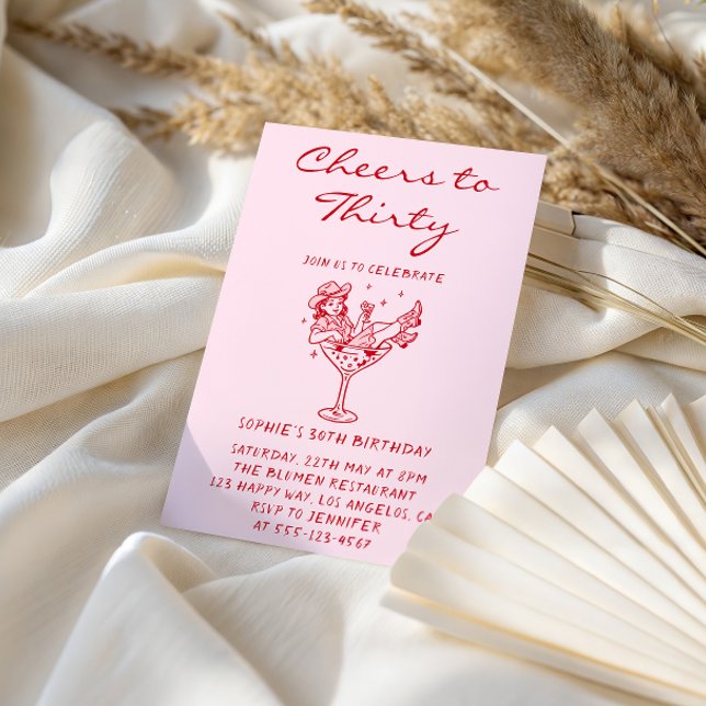 Cowgirl Martini Cheers to Thirty 30th Birthday Inbjudningar (Skapare uppladdad)
