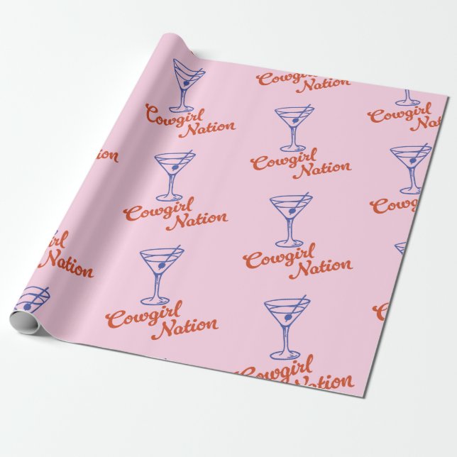Cowgirl Martini Handritad Rosa Present Presentpapper (Utrullad)
