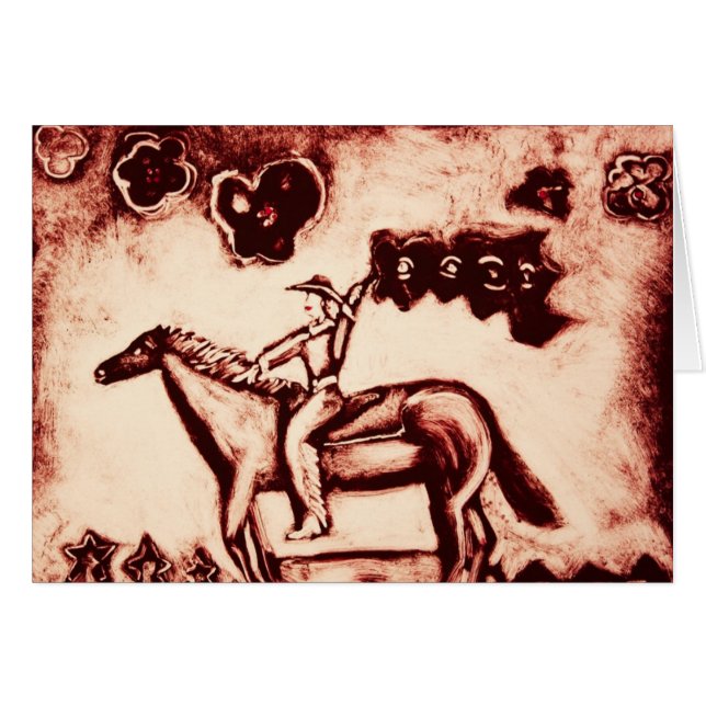 Cowgirl med blommaflagga hälsningskort (Framsidan Horizontal)