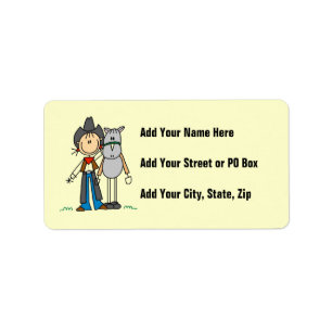 Cowgirl med hästT-tröja och gåvor Adressetikett