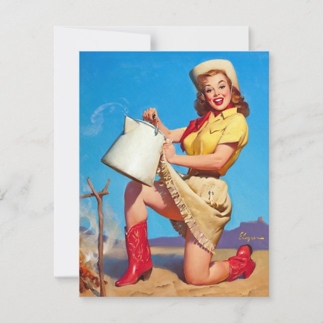 Cowgirl med kaffepinuppsättning inbjudningar (Framsida)