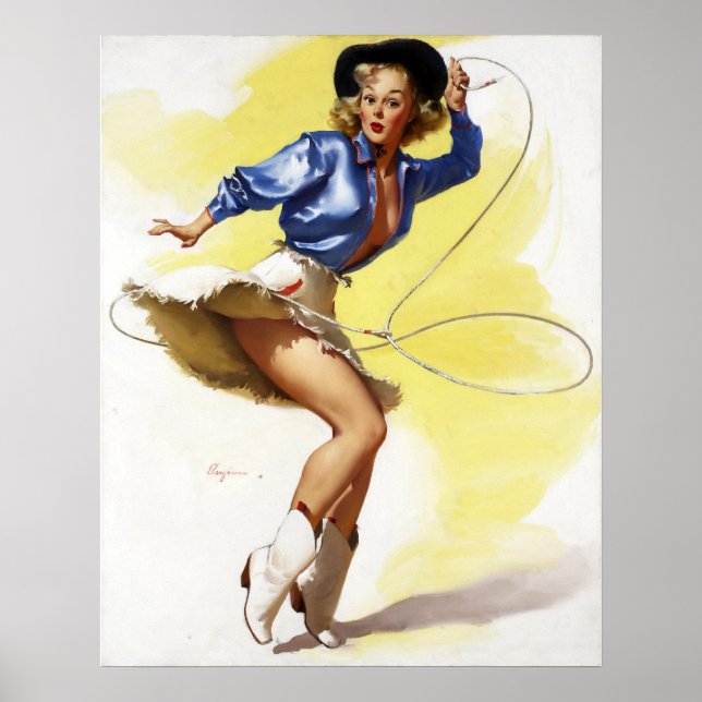 Cowgirl med Lasso Pin Up Poster (Framsidan)