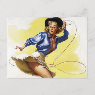 Cowgirl med Lasso Pin Up Vykort