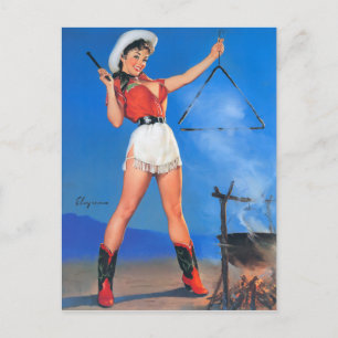 Cowgirl Middags PIN Up Vykort