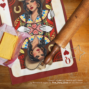 Cowgirl Midwest Queen of Hearts Card - Kärlek Tur Kökshandduk