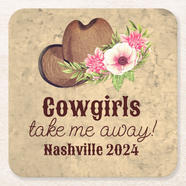 Cowgirl Möhippa Förmån Rustik Rosa Blommig Underlägg Papper Kvadrat (Framsidan)