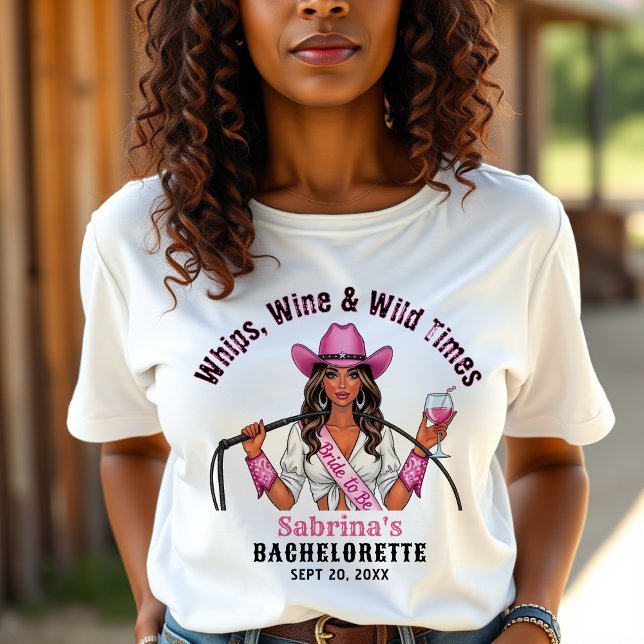 Cowgirl Möhippa Party Piskar Vin & Vilda Tider T Shirt (Cowgirl Bachelorette Party Whips Wine & Wild Times T-Shirt
)