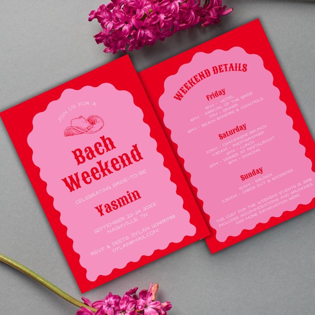 Cowgirl Nashville Red & Rosa Bachelorette Helg Inbjudningar (Cowgirl Nashville Red & Pink Bachelorette Weekend Invitation)