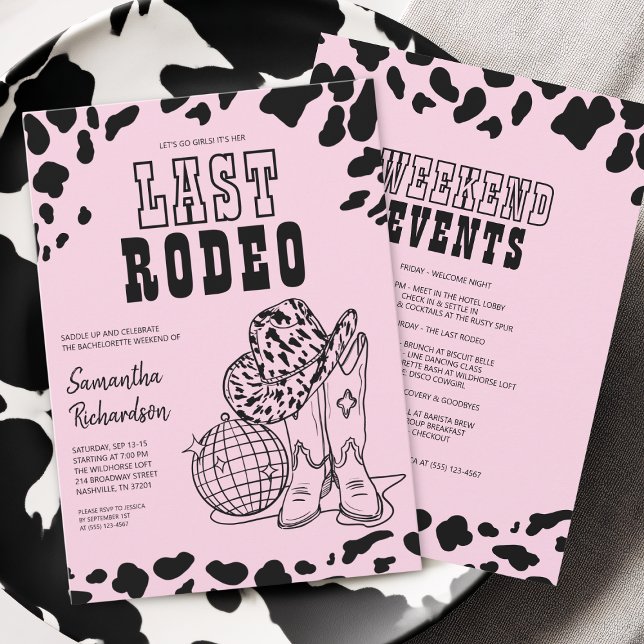 Cowgirl Nashville Rosa Bachelorette Party Helg Inbjudningar (Cowgirl Nashville Pink Bachelorette Party Weekend Invitation)