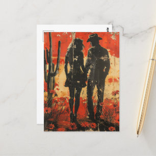Cowgirl och Cowboy i en Desert Vykort