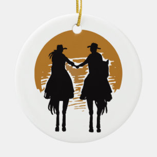 Cowgirl och Cowboy Julgransprydnad Keramik