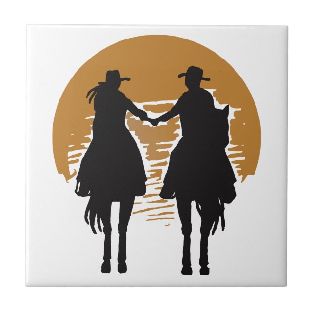 Cowgirl och Cowboy Kakelplatta (Framsidan)