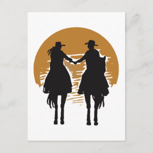 Cowgirl och Cowboy Vykort