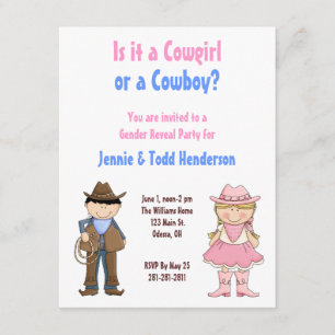 Cowgirl- och Cowboygender avslöjer partyinbjudan Inbjudningar