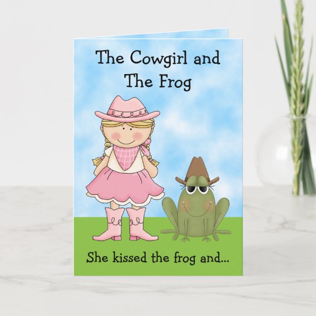 Cowgirl och Frog Horse Birthday Kort (Framsida)