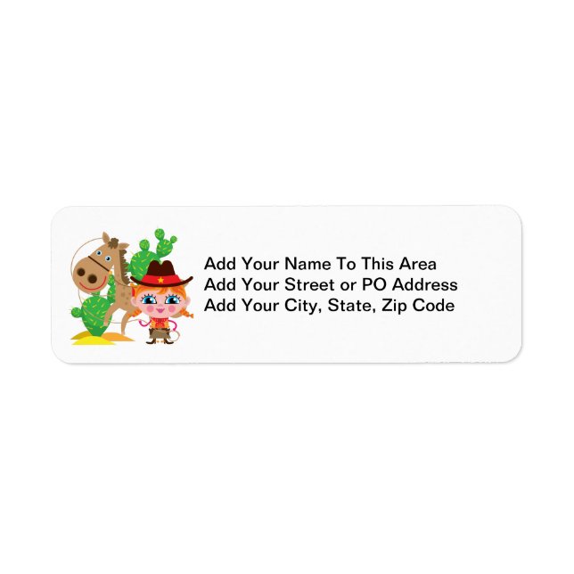 Cowgirl och häst returadress etikett (Framsidan)