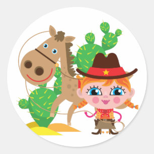 Cowgirl och häst runt klistermärke