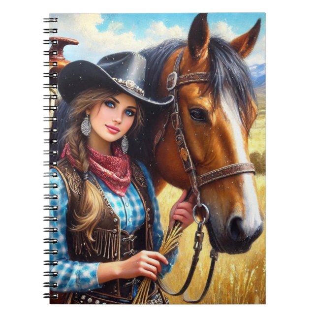 Cowgirl och häst Western  Anteckningsbok (Framsidan)