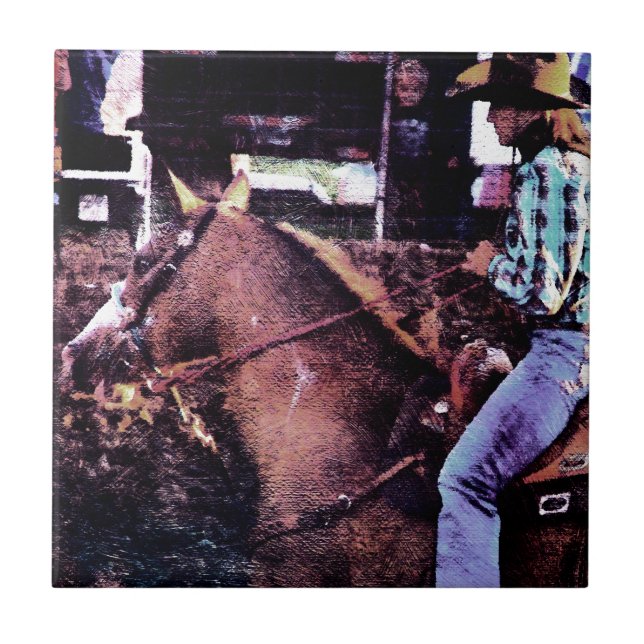 Cowgirl och Paint Horse Kakelplatta (Framsidan)