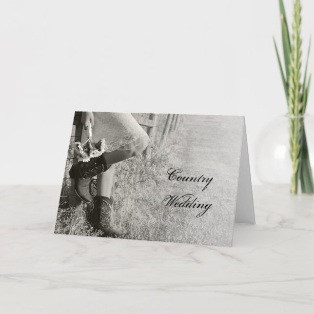 Cowgirl och Sunblommor Bröllop spara datum BW Meddelande (Framsida)